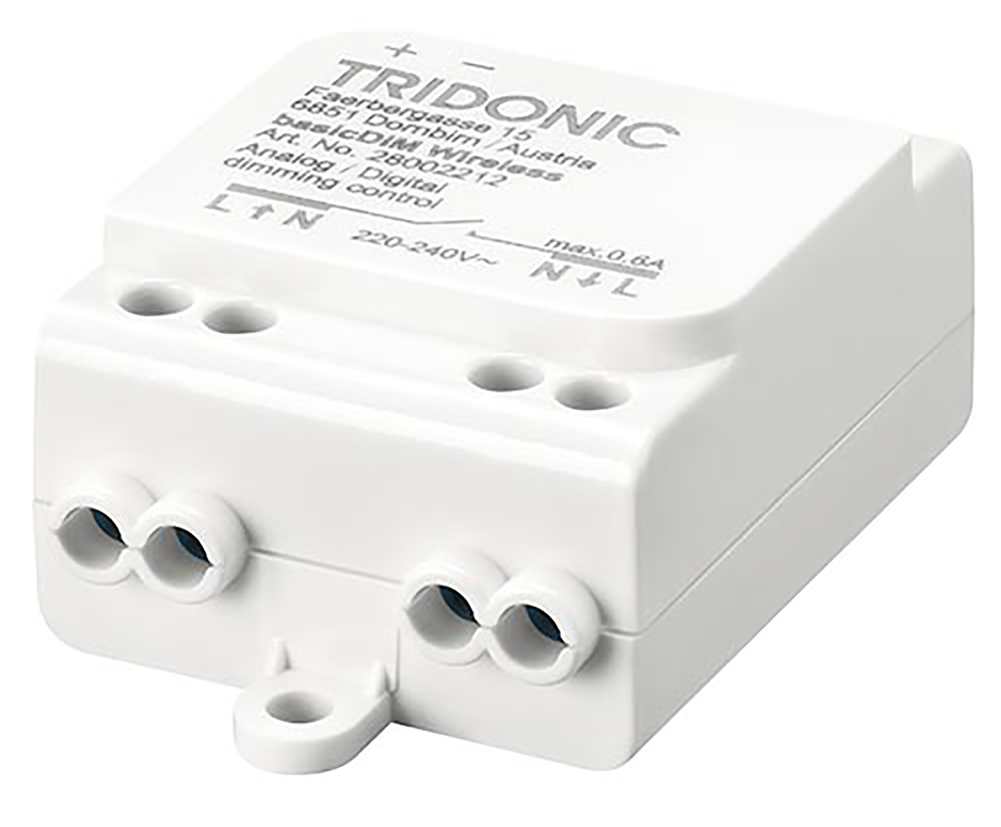 28002212  basicDIM Wireless module; 2.4 – 2.483 GHz Radio transceiver operating frequencies; Rated supply voltage 220 – 240 Vac; Configurable analog / digital output 0-10 V / 1-10 V and DALI; P20.
